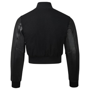 Custom Cropped Varsity Jacket Women Breathable Nylon Lining PU <b>Leather</b> Sleeves OEM Manufacturer - Product Image 2