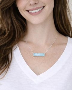 สร้อยคอ Larimar แบบแท่งแนวนอน เงินแท้ 925 จี้ Larimar สีน้ำเงินธรรมชาติ เครื่องประดับสำหรับผู้หญิง ขายส่ง - Product Image 2