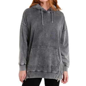 Sudadera con capucha extragrande para mujer, de invierno, con logo frontal, lavado ácido, manga larga, hombros caídos, de punto, algodón y poliéster, lavado vintage, con bolsillo - Product Image 3