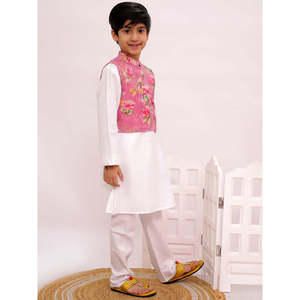Ensemble Kurta Pyjama d'Hiver Imprimé pour Homme Twisha Xpressions Rose Blanc Manches Longues Veste Unie en Polyester Vêtement Ethnique Festif - Product Image 4