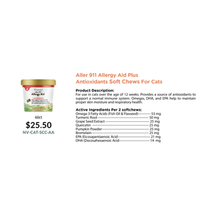 NaturVet Aller 911 Allergy Aid Plus Antioxydants Soft Chews pour chat 60's - Product Image 1
