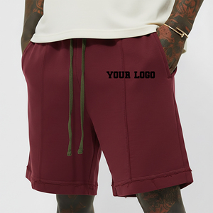 Pantalones Cortos Bermuda para Hombre, Color Borgoña Sólido, Transpirables, de Punto, Poliéster/Algodón, Cintura con Cordón, Logotipo Frontal Personalizable, Ropa Casual - Product Image 3