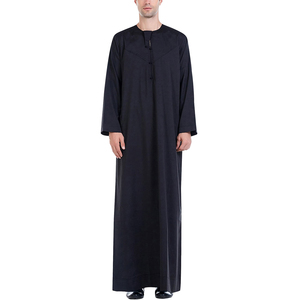 Thobe de prière islamique pour homme, noir, manches longues, longueur au sol, style Moyen-Orient, col rond, coupe ample, de qualité supérieure - Product Image 1