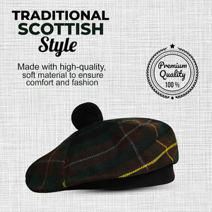 Chapeau écossais Tam o' Shanter en tartan avec pompon, bonnet en laine personnalisé, vente en gros - Product Image 6