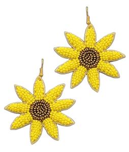 Pendientes de declaración de girasol con cuentas amarillas hechos a mano para mujer, Floral diseño colgante, pendientes de gota de moda para mujeres y niñas - Product Image 1