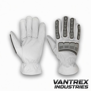 Guantes de Trabajo Resistentes a Impactos de Cuero, Puntas de Dedos Texturizadas Blancas, Antideslizantes, Transpirables, con Puño de Seguridad de 10 milésimas de Grosor, para Uso General - Product Image 4