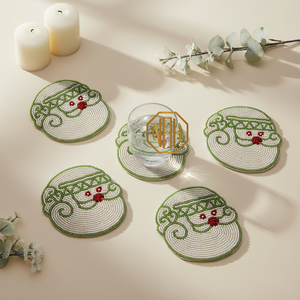 2026 Handmade Eco-Friendly Glass Beads Santa Claus Coaster Festive Christmas Table Decor 100mm Diameter for Home Gifts - Product Image 1