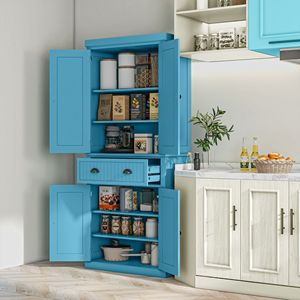 Armadio Dispensa da Cucina Blu Scuro a 4 Ante con 3 Ripiani Regolabili (183 cm) - Product Image 2