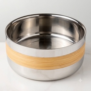 Premium Stainless Steel Wine <b>Ice</b> Bucket With Natural Wood Grain Accent Band Round Double Wall Party Beverage Tub For Serving - Product Image 2