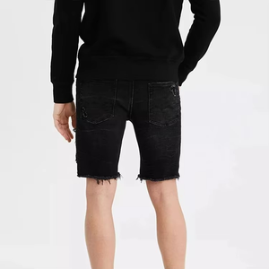 Shorts de Mezclilla Negros Desgastados para Hombre, Corte Recto, Cintura Media, Estilo Casual para Verano - Product Image 3