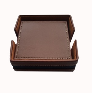 Posavasos al por mayor Set 4 piezas logotipo personalizado cuero PU - Product Image 2