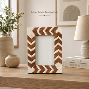 Handcrafted Chevron Bone Inlay Wooden Photo <b>Frame</b> Decorative Geometric Picture <b>Frame</b> for Tabletop & <b>Wall</b> Display Home Office - Product Image 4