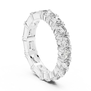 Anillo de eternidad completo con diamantes cultivados en laboratorio, esmeraldas redondas alternadas, 0.99 CTW, oro sólido de 18K, alto brillo, regalo de boda, anillo unisex. - Product Image 4