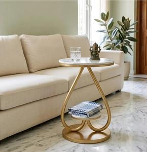Modern heart shape Round Console <b>Table</b> with <b>Marble</b> <b>Top</b> and Brass Pedestal Base for Living Room Furniture - Product Image 1