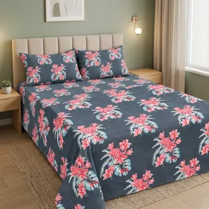 Housse de lit moderne en microfibre noire et rouge à motif floral, durable, écologique, toutes saisons, 115 GSM, confortable et douce, pour chambre à coucher et chambre d'amis - Product Image 2