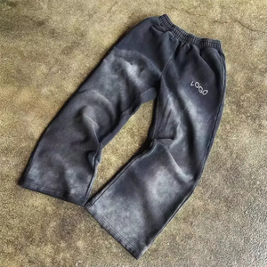 Men's Casual Acid Wash Effect Distressed Set Sun Faded Joggers Sweatpants Trousers Pants Eco-Friendly 100% Cotton Knitted - Product Image 4