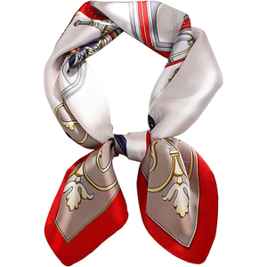 Élégant foulard carré pour femme 100% soie, imprimé numérique, motif rouge et blanc, accessoire de mode toutes saisons - Product Image 1