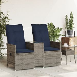 Canapé de patio inclinable 2 places avec table en polyrotin gris, mobilier d'extérieur confortable - Product Image 3