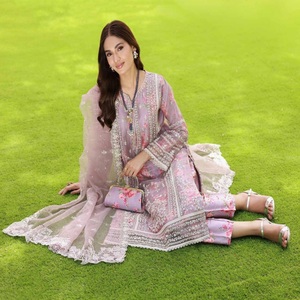 Vestido de Organza Anarkali bordado para mujer, trajes de boda de 3 piezas y saris, ropa larga de fiesta de Pakistán e India para niñas - Product Image 3
