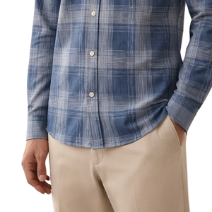 Chemise en flanelle à carreaux bleu denim pour homme, manches longues, boutonnée, chemise décontractée à carreaux, tissu brossé doux, streetwear quotidien - Product Image 5