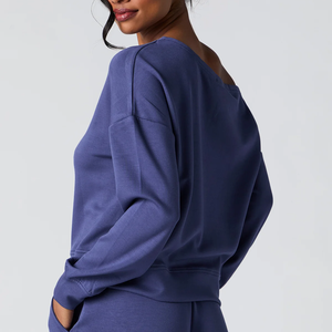 Sweat-shirt à épaules dénudées pour femme, pull sportif décontracté à manches longues, haut léger pour un usage quotidien actif et décontracté - Product Image 3