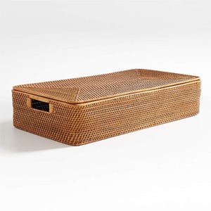 Woven rattan box handcrafted storage boxes organizer wholesale <b>lid</b> <b>basket</b> <b>with</b> cut-out handle - Product Image 3