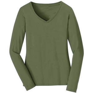 Camisetas de Mujer 100% Algodón, Verano, Cuadros, Cuello en V, Manga Larga, Casual, Holgadas, Tejidas, con Logotipo Frontal - Product Image 2