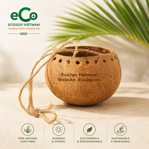 Macetas Colgantes y Soportes para Tazones de Alta Calidad, Desechables y Ecológicos, Hechos de Cáscara de Coco y Madera, Estilo Rústico, de Vietnam, para Fiestas - Product Image 1
