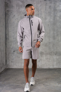 Conjunto de cortavientos con capucha de primera calidad para hombre, sudadera ligera con cremallera y pantalones cortos a juego para correr, senderismo y actividades al aire libre, conjunto de ropa deportiva para hombre - Product Image 4