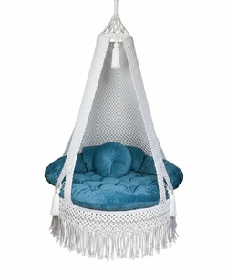 72"x40" Macramé Hammock Swing <b>Chair</b> for Home Décor Cotton <b>Hanging</b> Swing for Indoor Outdoor Playroom Patio White & Blue - Product Image 2