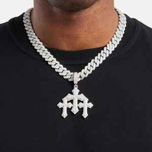 New Style High Quality Pass Diamond Tester Baguette Moissanite 925 Sterling Silver Three <b>Cross</b> Custom Hip Hop <b>Mens</b> <b>Cross</b> Pendant - Product Image 3