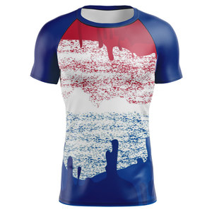 Wholesale OEM SAKYA Brand Gym <b>Surf</b> <b>Printed</b> Compression Shirt Shorts Sleeve MMA LOGO Custom Rash Guard Set Spandex Fabric - Product Image 1