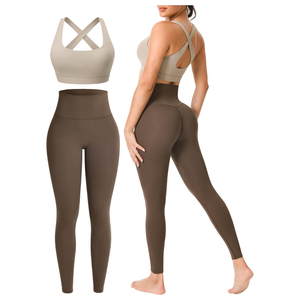 Conjunto de Yoga de Dos Piezas de Última Moda 2026, Talla Grande, Cuello Redondo, Tirantes Cruzados, Cintura Alta, Color Sólido, Sin Costuras, Secado Rápido - Product Image 1