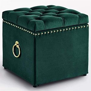 Square Ottoman with Knob Handle Velvet Fabric Seating Stool Foot Rest Upholstered Makeup Dressing Stool Padded Seat Shoe <b>Bench</b> - Product Image 1
