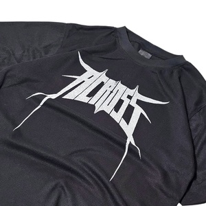 Camiseta Negra Extra Grande para Hombre con Estampado de Logotipo Metálico Blanco, Manga Corta, Cuello Redondo, Estilo Punk, Jersey de Algodón, Ropa Casual - Product Image 5