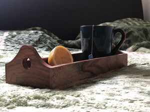 Nouveau Plateau de Service en Bois Écologique, Forme Personnalisée, Finition Huilée, avec Poignée Indienne Fantaisie, Couleur Marron - Product Image 6