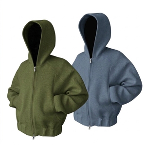 Wholesale Unisex 310G Heavyweight Hoodie Double Zip <b>Cardigan</b> Sweatshirt Solid Color Loose Fit Spring Eco Friendly Waterproof - Product Image 4