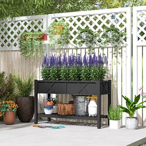 Fioriera Rialzata da Giardino per Donne, 47 x 22 x 31,5 Pollici, in Legno, con Ripiano Portaoggetti, Fori di Drenaggio e Rivestimento, Nera - Product Image 2