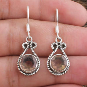 Boucles d'oreilles en quartz fumé naturel en gros, clous d'oreilles en argent sterling 925 avec pierre précieuse marron pour femmes, bijoux fins, prix d'usine - Product Image 1