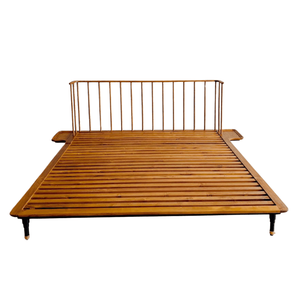 Modern Teak Wood <b>Platform</b> Joris <b>Bed</b> <b>Frame</b> with Rattan Headboard Queen King Size Minimalist Design Solid Wood Durable Bedroom - Product Image 1
