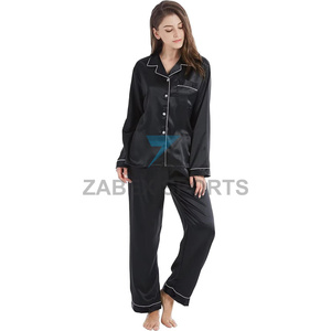Pijamas de Satén para Mujer, Diseño Personalizado, Poliéster/Algodón, Suaves y Transpirables, Cierre con Cordón, Mangas Largas, Ropa de Dormir de 2 Piezas - Product Image 1