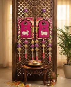 Handmade Traditional Indian Shubh Labh Cow Print Door Hanging Latkan / Festive MDF Wood Wall Hangings Toran Diwali Home <b>Decor</b> - Product Image 2