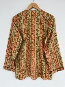 Women’s Beige Rust Botanical Stripe Print Cotton Pajama Set with Long-Sleeve Button-Down <b>Shirt</b> pure cotton pj set for women - Product Image 6