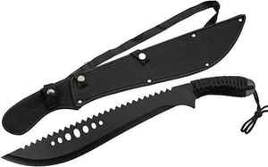 Cuchillo Táctico Personalizado para Supervivencia al Aire Libre con Hoja Dentada de Acero al Carbono, Longitud Total de 20 Pulgadas y Funda - Product Image 6