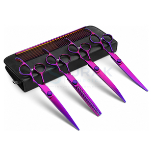 Ciseaux professionnels à effiler les cheveux en acier inoxydable, lame 440C, pointe affûtée, pour droitiers, manche long, usage salon, couleur violette - Product Image 1