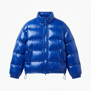 Veste d'hiver matelassée unisexe coupe carrée brillante pour homme, col montant, fermeture éclair, manteau court rembourré, vêtement d'extérieur pour commande en gros - Product Image 4