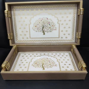 Ensemble de plateaux de rangement en bois faits à la main Design classique à un niveau pour le salon et la cuisine Aliments et boissons - Product Image 2