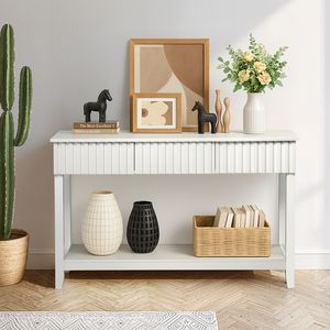 Modern Long Narrow Console Table with 3 Drawers <b>Open</b> <b>Storage</b> Shelf for Entryway Foyer or Hallway Wood Material - Product Image 2
