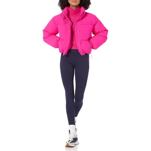 New Stylish Women's Cropped Puffer <b>Jacket</b> Hooded Collar Breathable Embroidery Zipper Bubble Quilted Stripe Pearls Eco-Friendly - Product Image 4