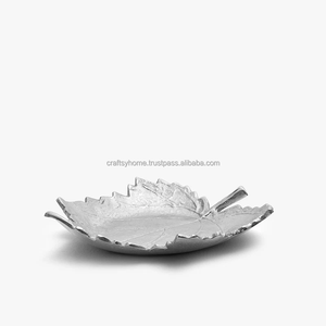 Plateau de service en argent poli, matériau organique, fait main, écologique, magnifique design en forme de feuille, décoration d'Halloween pour la maison, toutes tailles - Product Image 2